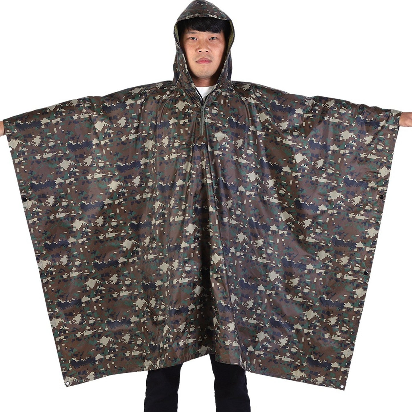 Military Waterproof Army Hooded Ripstop Rain Coat Poncho Camping Hiking Outdoor