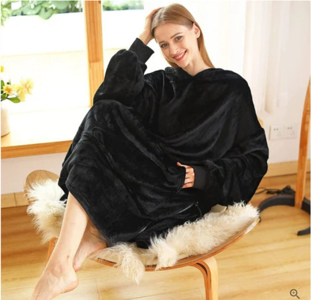 Huggle Hoodie Pajamas Blanket Cold Protection Thickening Flannel Warm Lazy Pajamas