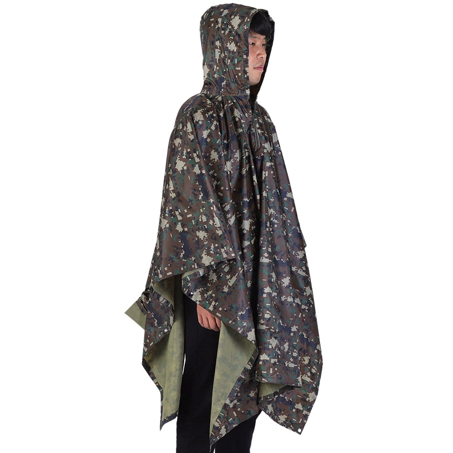 Military Waterproof Army Hooded Ripstop Rain Coat Poncho Camping Hiking Outdoor