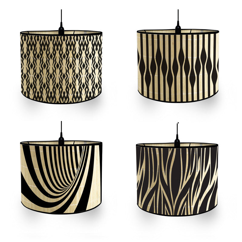 Geometric Pattern Bamboo Lampshade Bedroom Bedside Lamp Printing Lamp