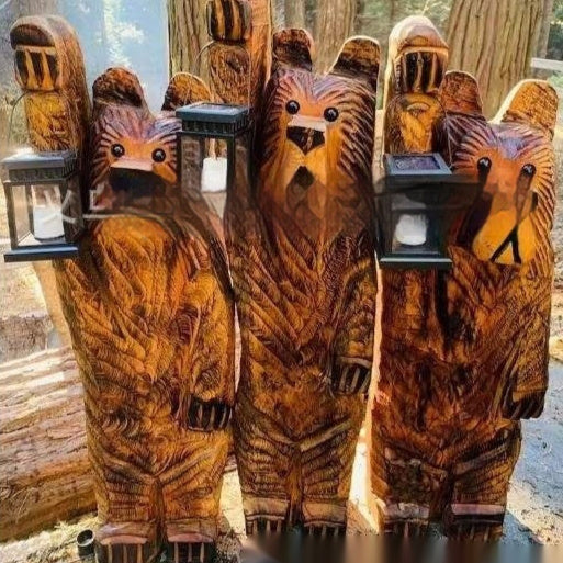 Bear Lamp Wood Carving Resin Garden Bear Decorations Manor Led Ornaments